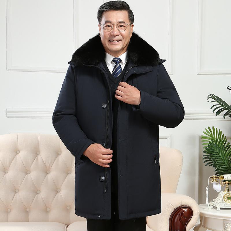 

New winter middle-aged and old down jackets for men, thickened white duck down removable fur collar for middle-aged dad, winter coat for men M