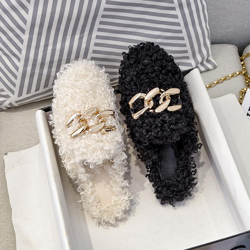 Fashion Flats Shoes for Women Autumn Winter New Style Slippers for Women Outside Warm Cotton Shoes Muller Shoes Big Size 41-44