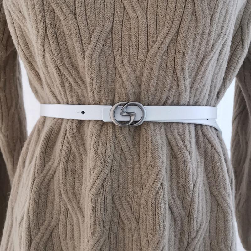 Women Cowhide Modern Belt Slim Leather Waist Belt Snap Closure Daily Outfits
