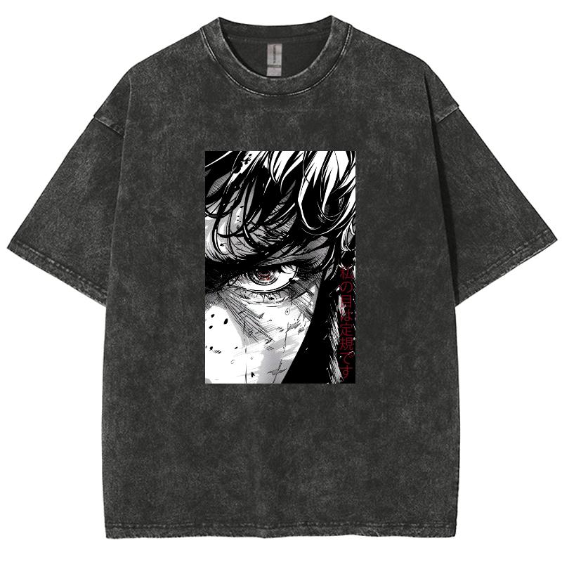 Japonské Vintage Anime Černobílý Portrét Postavy Potisk Dámské Tričko Neutrální Praní Oversized Top s Krátkým Rukávem