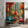 Autumn Cityscape Shower Curtain Vintage Cars Rain Trees Waterproof Fabric For Modern Bathroom Decor Easy To Clean And Maintain