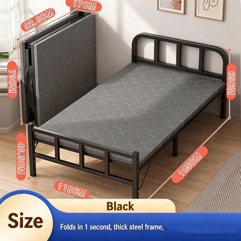 Folding Single Bed With Sturdy Metal Frame And Thick Comfortable Mattress Perfect For Guest Room Office Rest Outdoor Camping
