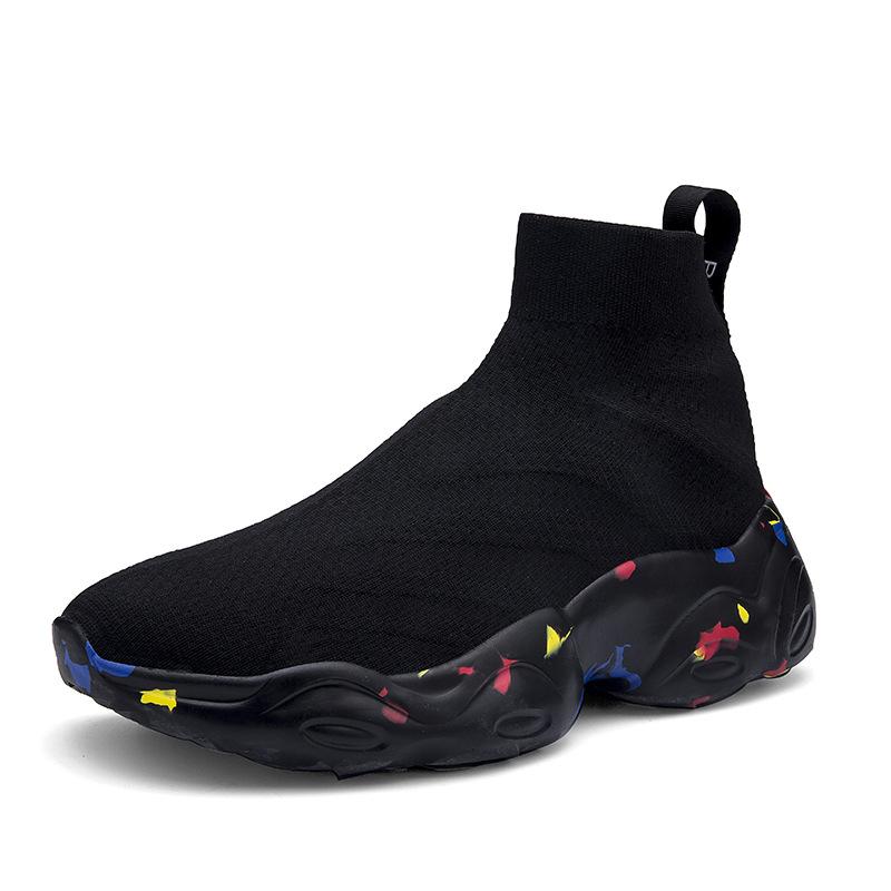 Autumn and winter new high-top socks shoes women's couple shoes breathable fashion show flying woven shoes large size