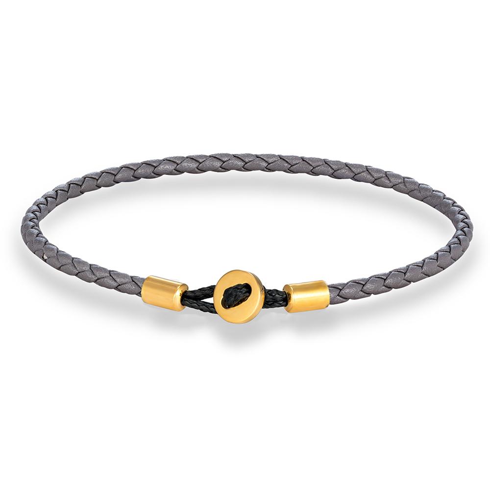 Gold Stainless Steel Button Braided Leather Bracelet For Men Women Couple Jewelry Gifts