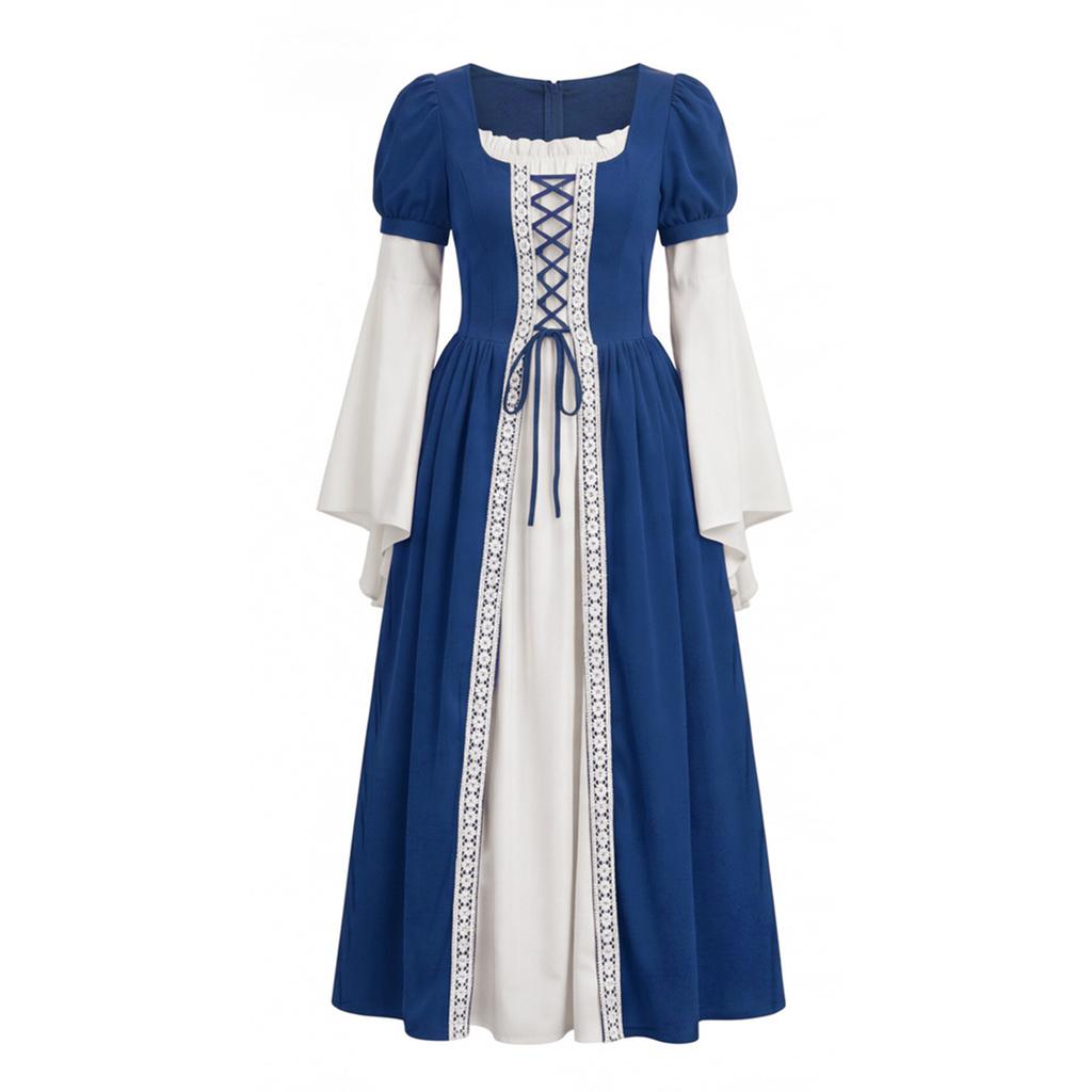 Medieval Renaissance Vintage Style Women's Dress Lace-Up Waist Tie Long Sleeve Court Gown Stage Performance Costume