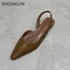 Fashion SUOJIALUN 2025 Spring New Shallow Slip On Women Slingback Shoes Soft Casual Ladies Sandal Shoes Flat Heel Outdoor Dress Mules