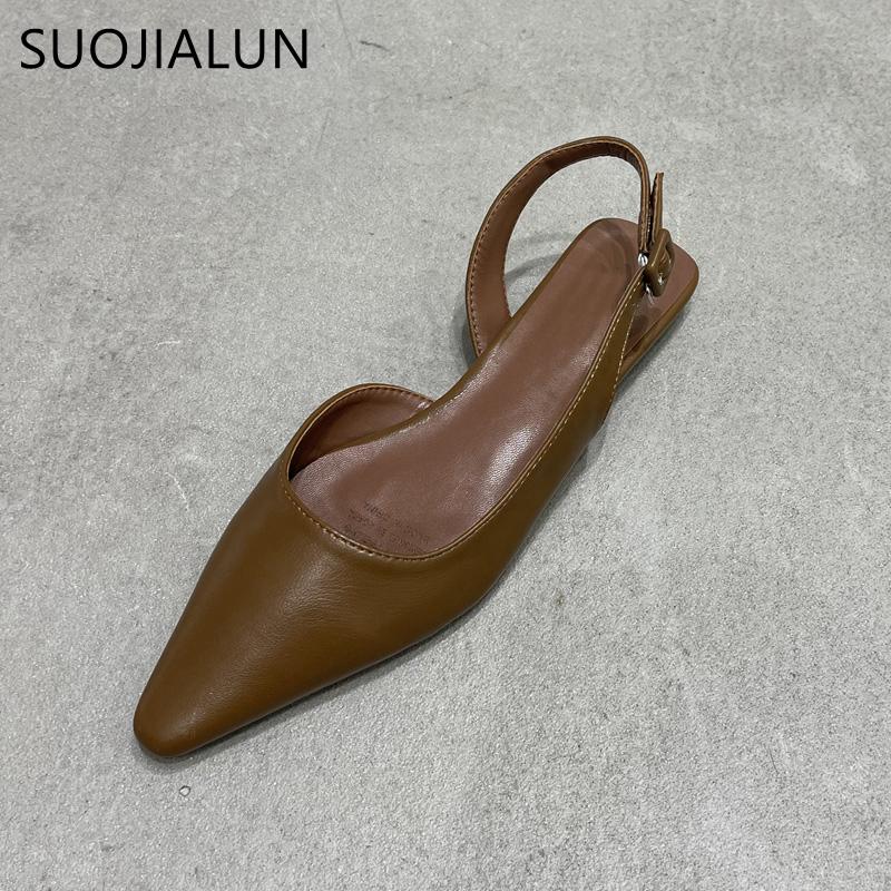 Fashion SUOJIALUN 2025 Spring New Shallow Slip On Women Slingback Shoes Soft Casual Ladies Sandal Shoes Flat Heel Outdoor Dress Mules