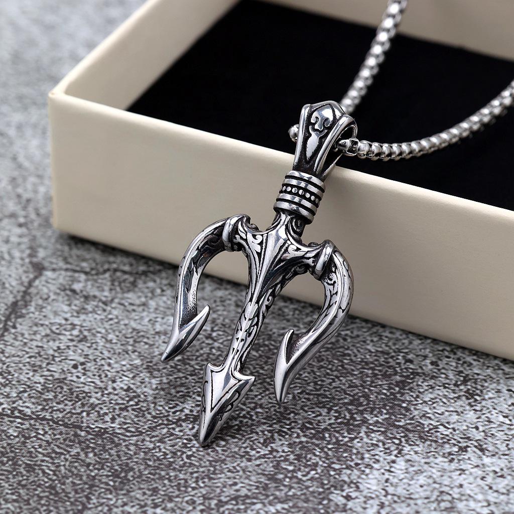 **European Retro Trident Pendant Necklace In Stainless Steel**