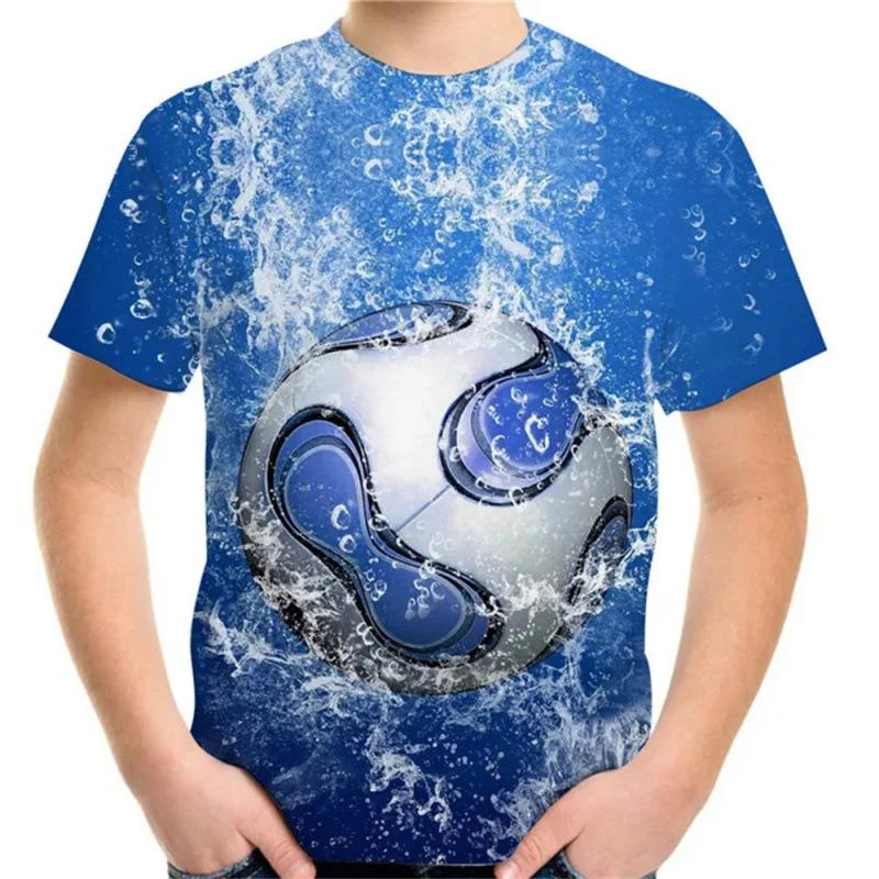 Summer Round Neck Football Pattern 3D Printed Top Fashionable Casual Short Sleeved Children's Boy T-shirts