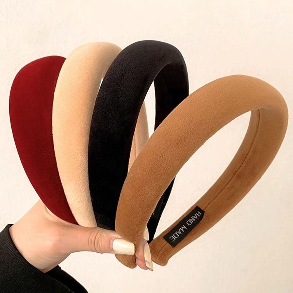 Solid Color Velvet Headbands Sponge Padded Thick Hair Hoop Bands Fashion Hair Hoop  Girls