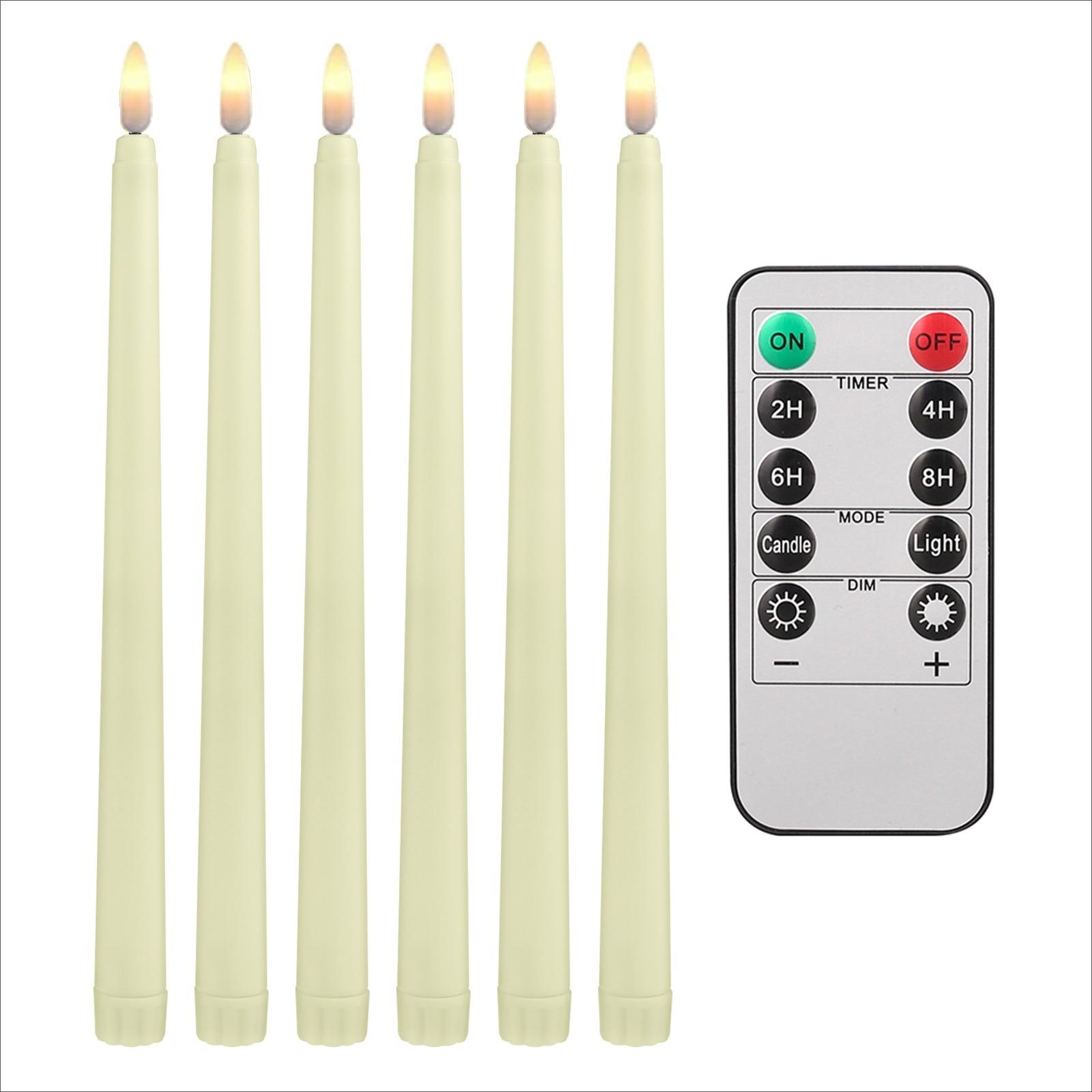 

LED Flameless Taper Candles Lights Timer Remote 3D Wick Christmas Simulation Candles Window Candles Long Electric Candles Lamp 6Pcs per Set