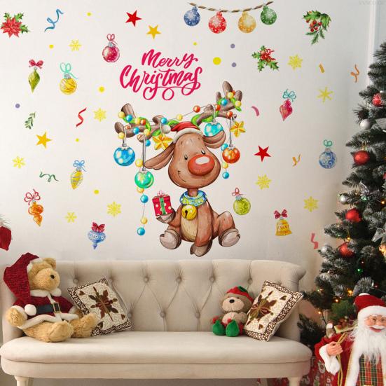 2 Sheets/Set Christmas Elk Wall Sticker Waterproof PVC Self-adhesive Home Office Living Room Holiday