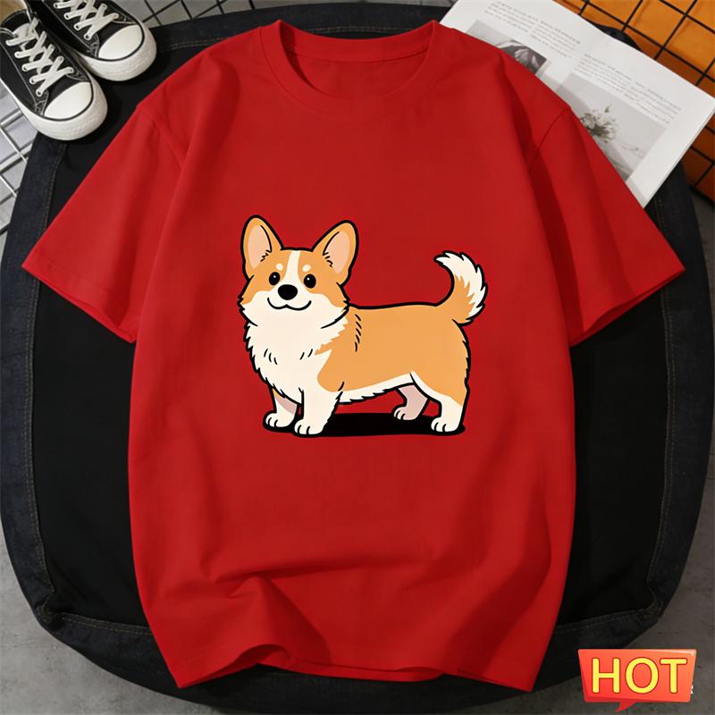 Cute Corgi Graphic T Shirts Summer Fashion Short Sleeve Funny Dog 3D Printed Crew Neck T-shirts Loose Breathable Unisex Tees