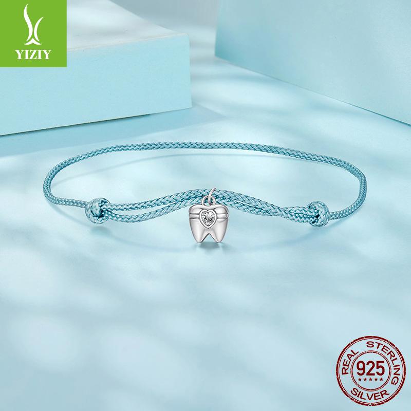 Creative Design S925 Sterling Silver Tooth Hand Rope Bracelet Confident Charm Blue Hand Rope Bracelet Jewelry