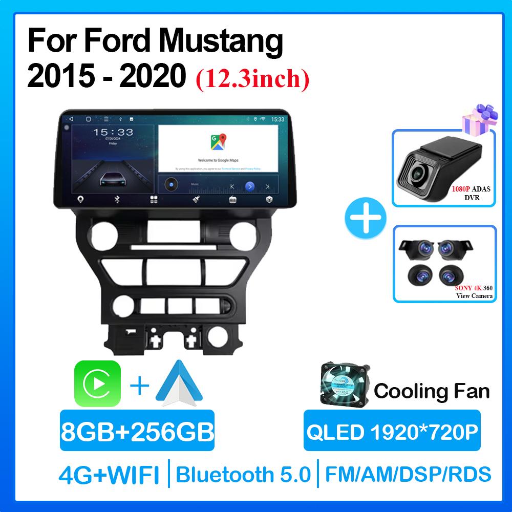 12.3 Inch For Ford Mustang 2015 - 2020 Android 14 Auto Carplay Car Radio Stereo Multimedia Navigation GPS DSP Video Audio Player