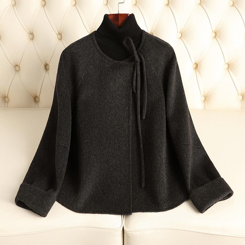 

Женское короткое двустороннее пальто из флисовой шерсти, новое высококачественное шерстяное пальто для женщин, маленькое M темно-серого