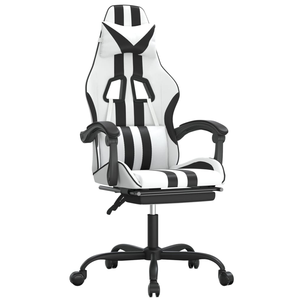 Vidaxl Gaming Armchair with Footrest, White-Black, Faux Leather
