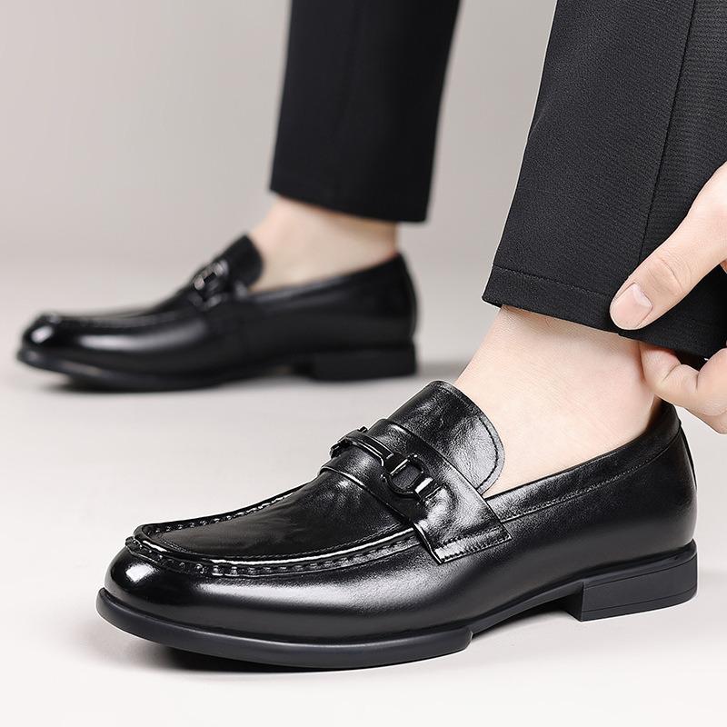 Men's British Style Cowhide Slip-On Leather Shoes - Versatile for Casual, Business & Formal Wear