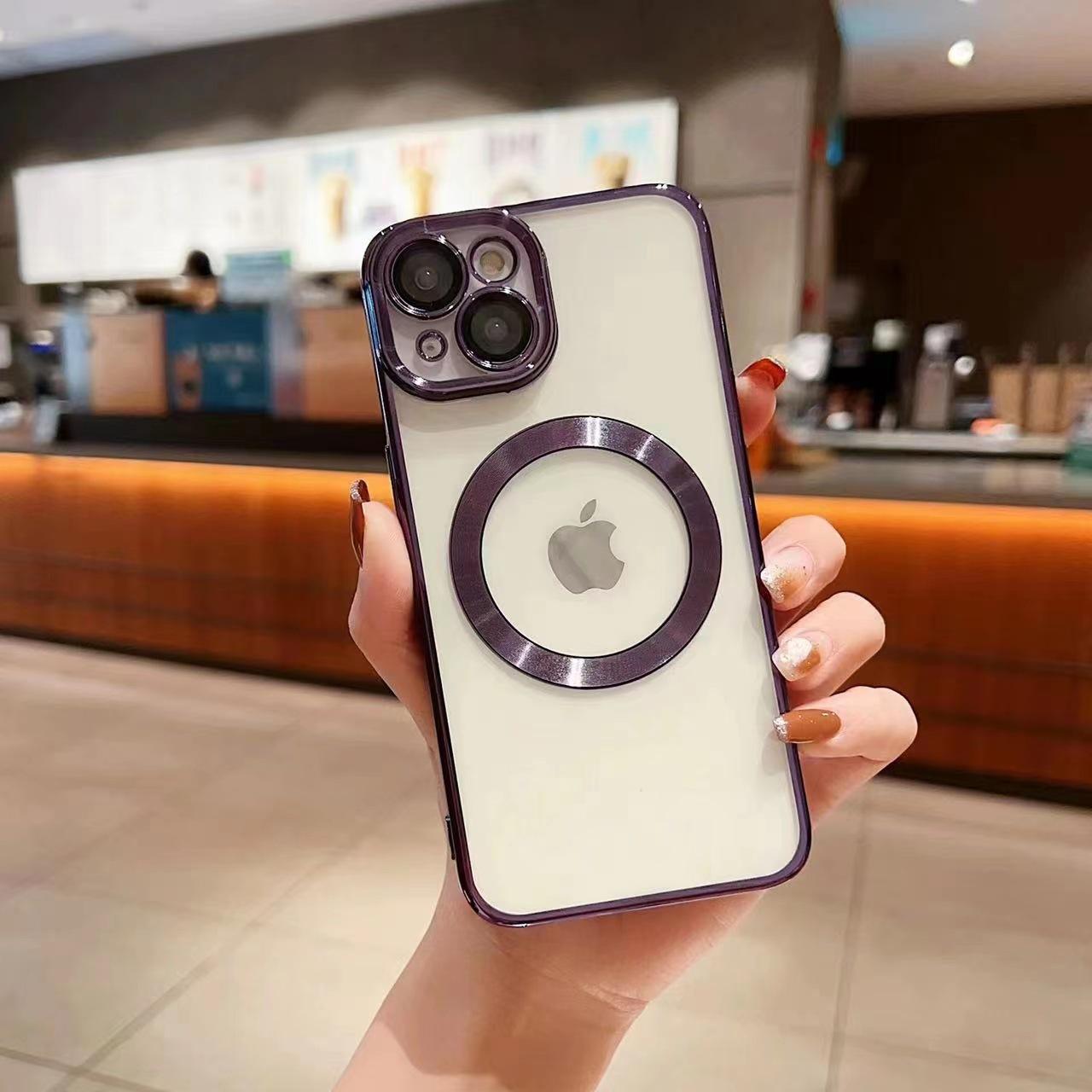 

Чехол для iPhone 14/12 с электропокрытием и встроенной защитной пленкой для объектива с CD-паттерном, магнитный чехол для 13 Pro Max, чехол для телефона 15 Apple 16