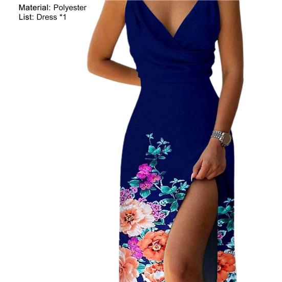 Cross Wrap V-neck Split Hem Lady Dress Summer Floral Print Sling Midi