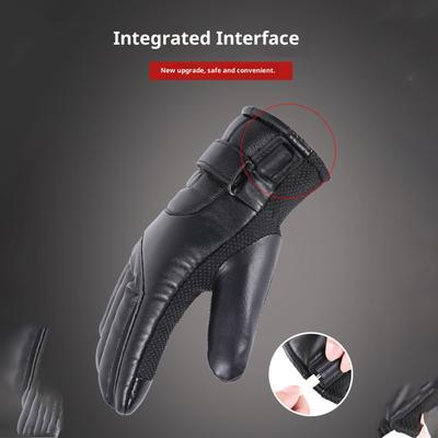 Weiche Leder Heizhandschuhe Winddicht Verdickt Fahrradhandschuh Motorrad Thermohandschuhe für Outdoor Camping Wandern