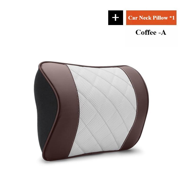 Nappa Leather Car Neck Cushion Waist Support Pillow Memory Foam Car Headrest Lumbar Support Seat Accessories Car Neck Pillow Set