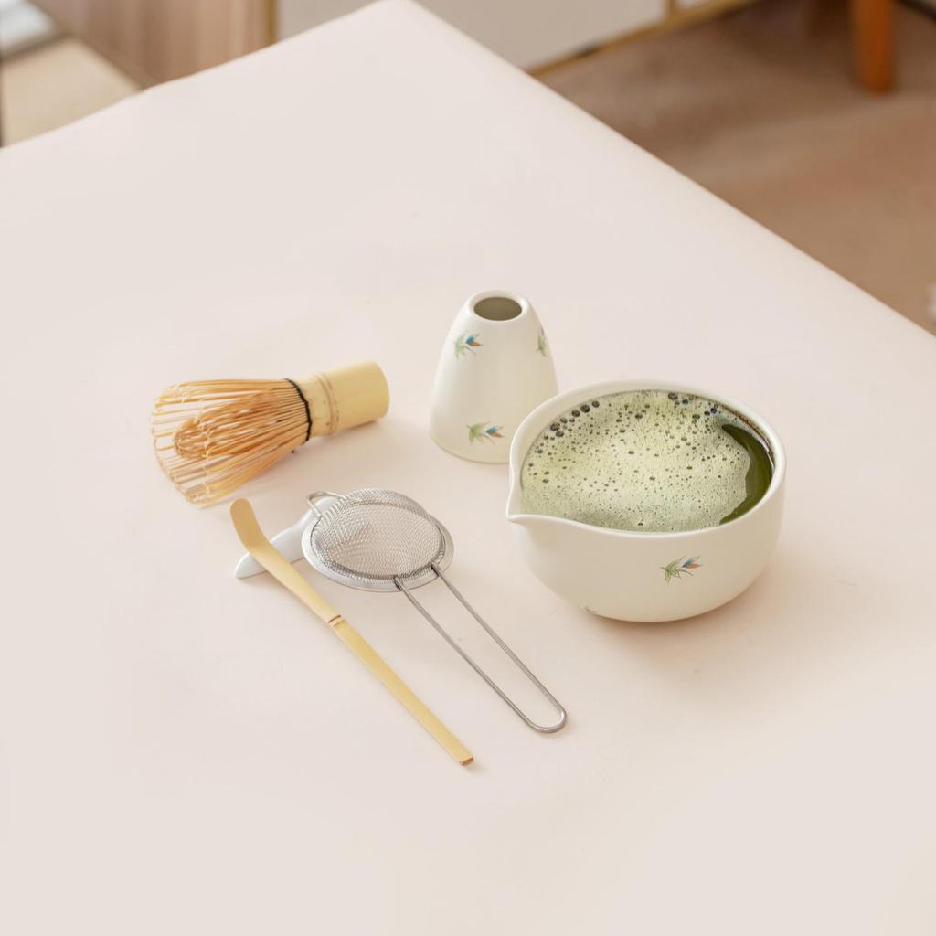 Japanese Forget-Me-Not Ceramic Matcha Bowl Set with Whisk & Spoon - Inspired by Song Dynasty