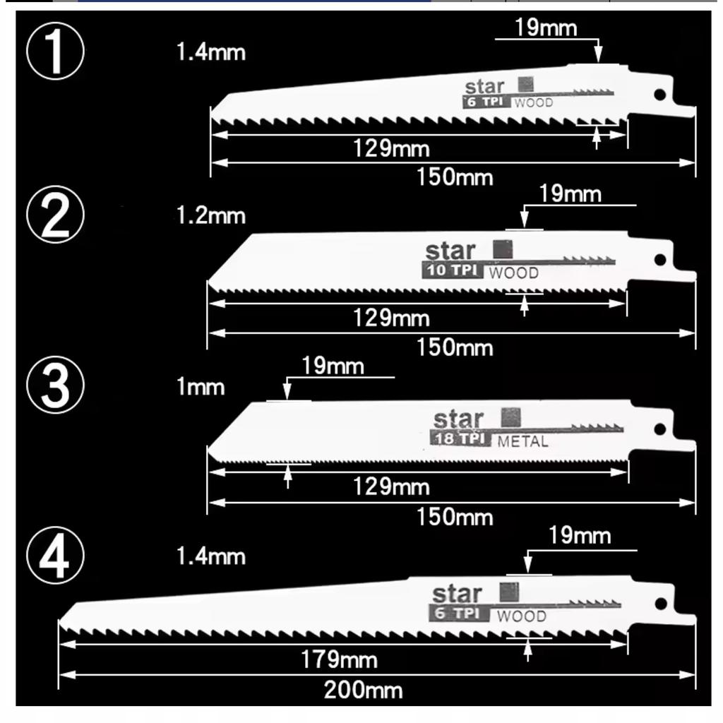 Rosfix Zestaw 4 Brzeszczotów do Piły Szablastej – Uniwersalne Ostrza 150 mm / 200 mm | Wysokowęglowa Stal | Do Drewna i Metalu