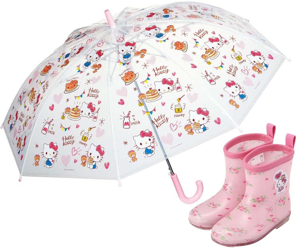 Skater Rain Hello Kitty and Sanrio Lovely Flower Design with Reflective 15cm Children's Boots, Tape, (RIBT15-A)