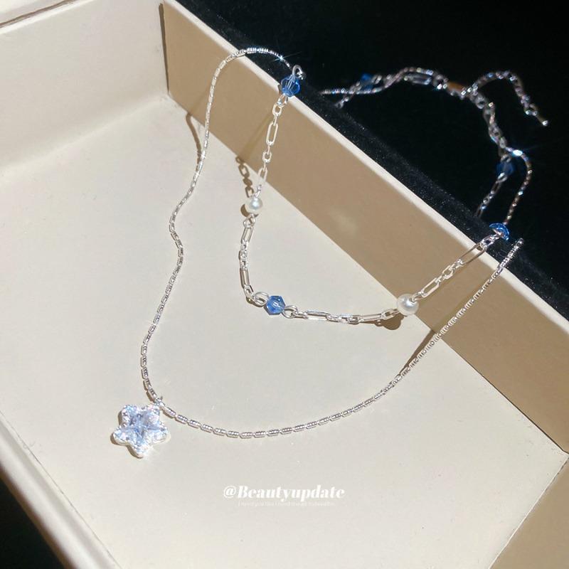 Sweet double-layer zircon star beaded necklace new niche design clavicle chain fashionable versatile neck chain