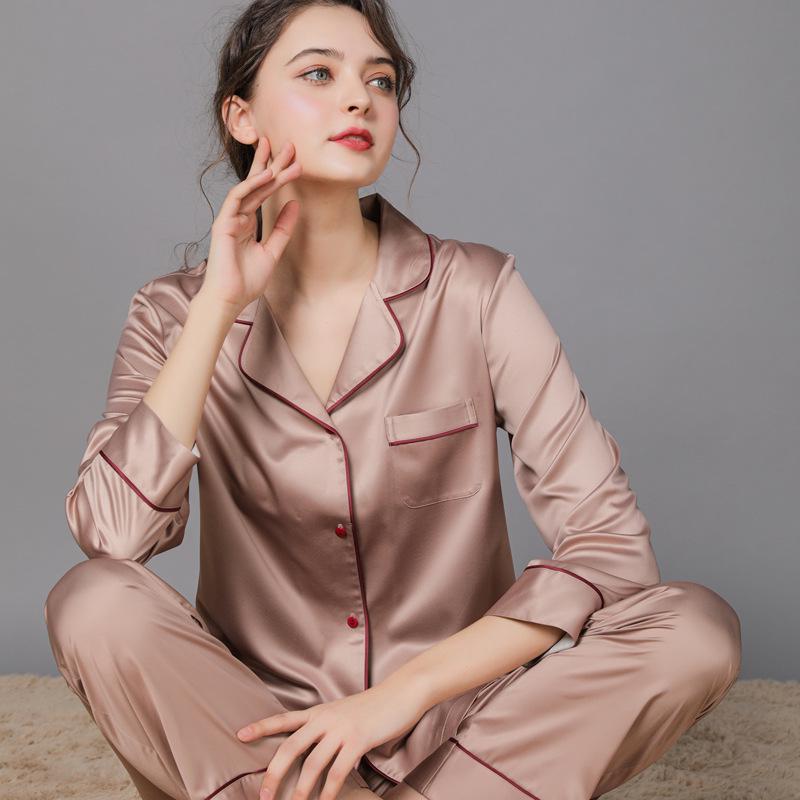 

Шелковый комплект пижам для пары: С длинным рукавом, больших размеров, весна/осень, мужская и женская домашняя одежда из ледяного шелка. M