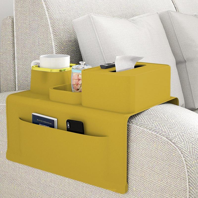 Couch Arm Cup Holder Tray Organizer With Duals-Sided Pockets Anti-Slip Design Weighted Silicone Couch Armrest Accessories