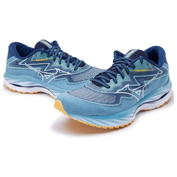 Mizuno Wave Rider 27 Lightweight Comfortable Fabric Shock Absorption Durable Resilience Low-Top Running Shoes Men Sneaker Blue J1GC237504