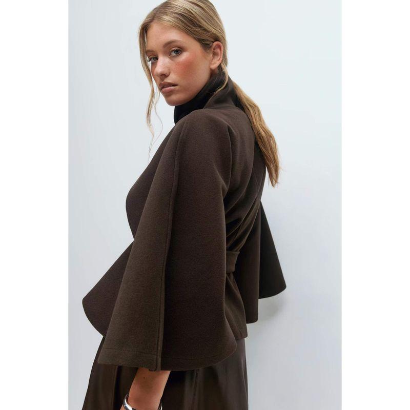Za New Fall Women's Clothing 2025 Fashion Wind Fashion Loose and Simple Stand Collar Long Sleeves with Belt Woolen Outwear