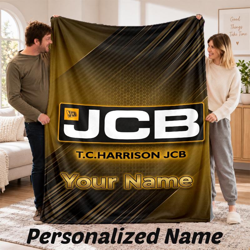 JCB Personalisierte Flanelldecke Benutzerdefinierter Name Text Weiche Überwurfdecke Heimdekoration