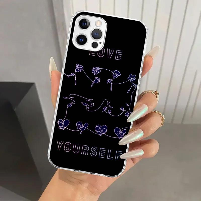 

Люби Себя Цветочное Сердце Линия Kpop Чехол для Телефона для Iphone 17 Air 16 15 Plus 14 13 Mini 12 11 Pro Max 16E 7 8 SE 2020 Мягкий Funda iPhone 15 Pro