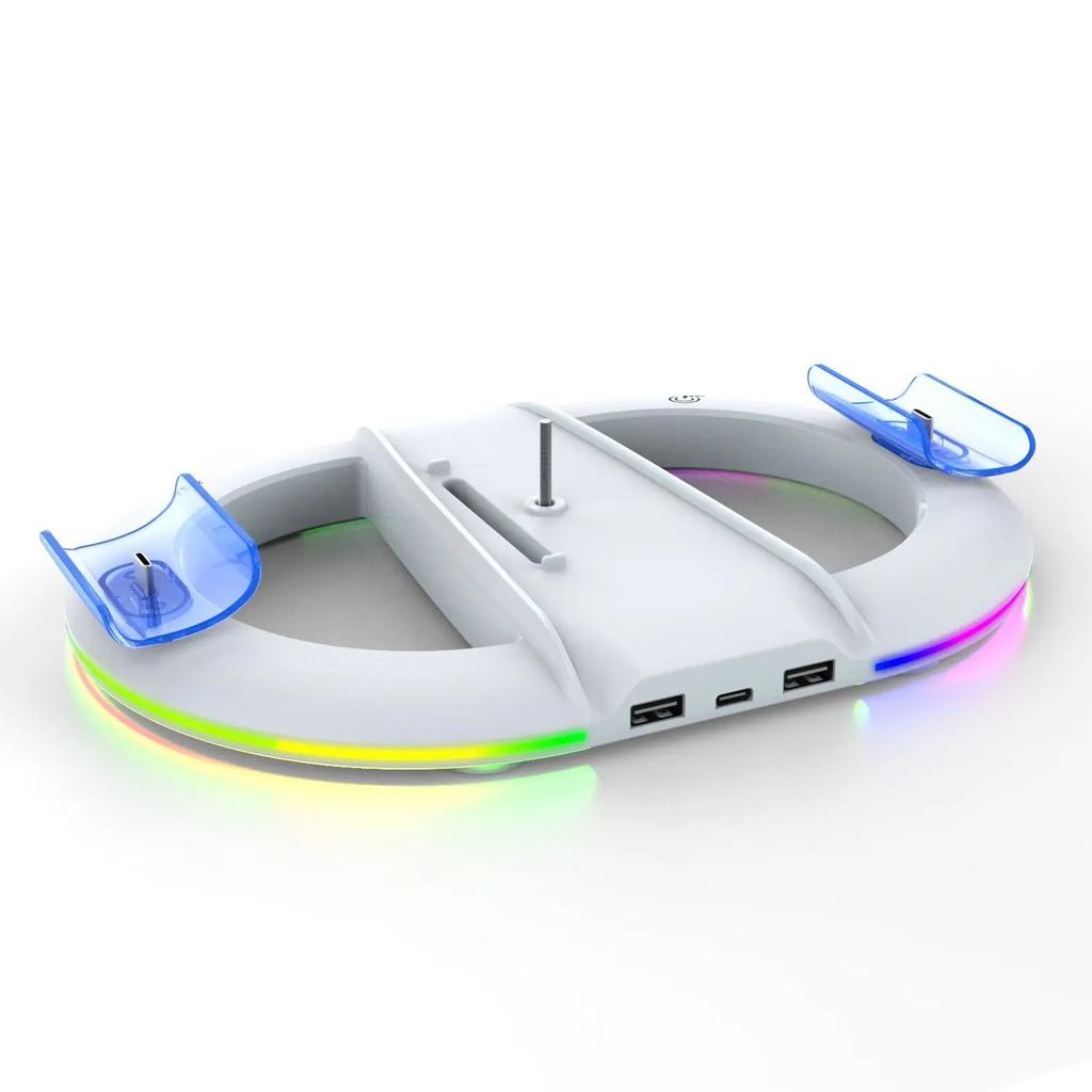 PS5 Slim Controller Charging Base RGB Charger Dock with Bracket Playstation5 Slim Host Heat Dissipation Game Accessory