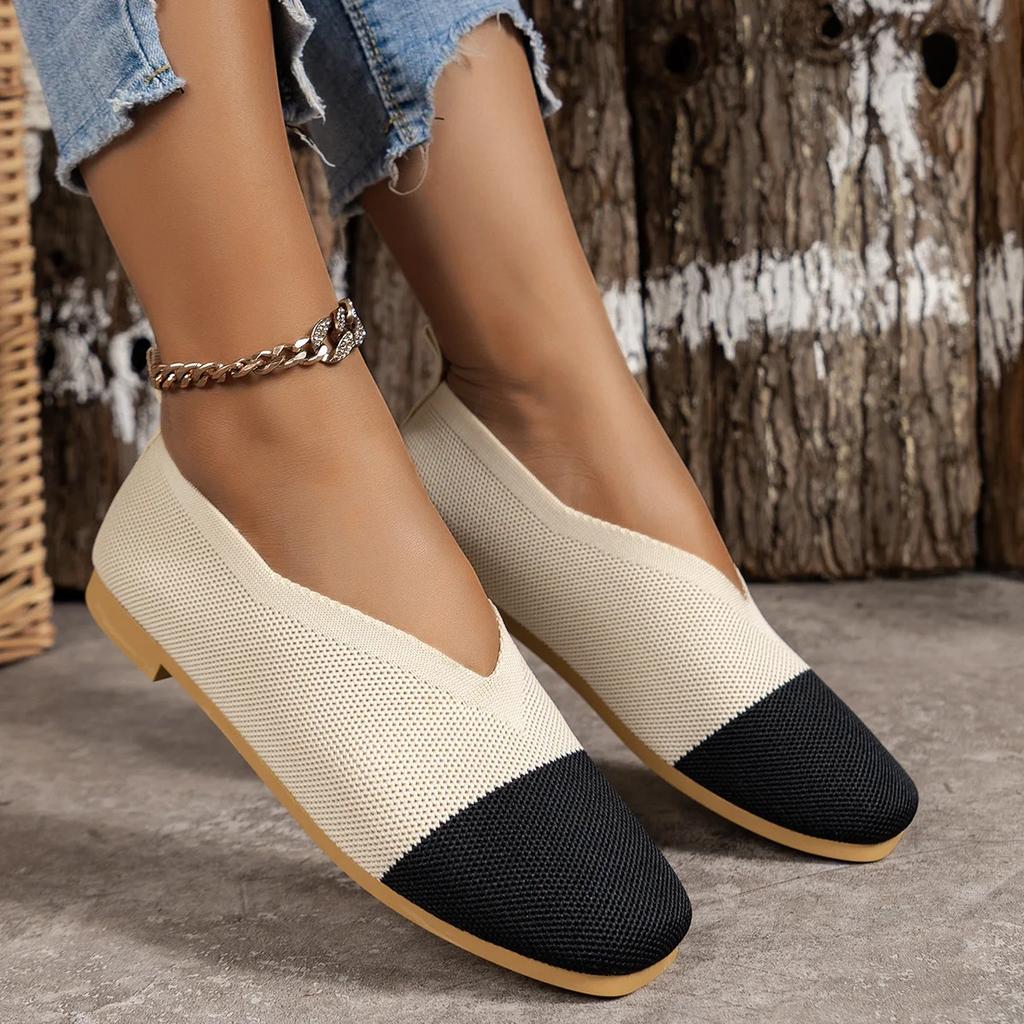 Fashion Women Flat Shoes New Patchwork Ballet Loafers Women Square Toe Spring Summer Casual Shoes Knits Flat Sneakers Zapatos De Mujer