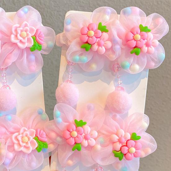 Hair Tie Soft Organza Flower Shape Hair Rope with Plush Tassels Imitation Pearls Decor High Elastic Band Bun Holder Hair Accessories