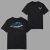 Corvette C7 Car T-shirt, Blue Sports Car Graphic 2 Sides, Front Corvette Racing