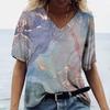 Summer Fashion Textured 3D Print T-shirts Women Casual Streetwear Short Sleeve V-Neck T Shirt Harajuku Tees Tops Clothing