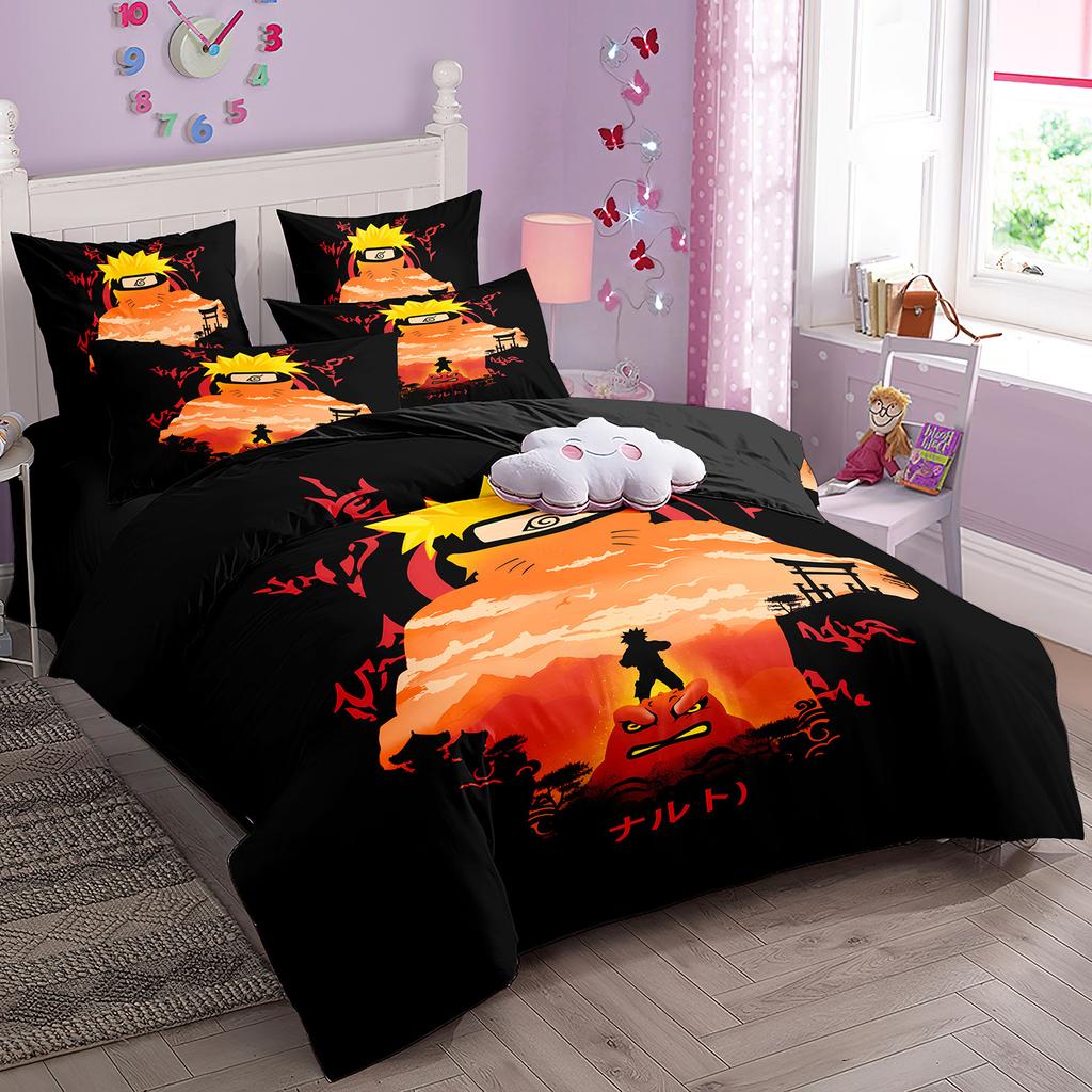 Japanese Style Bedding Set Cartoon N-Naruto Duvet Cover Bed Comforter Set Akatsuki Sasuke Uzumaki Quilt Cover Pillowcase