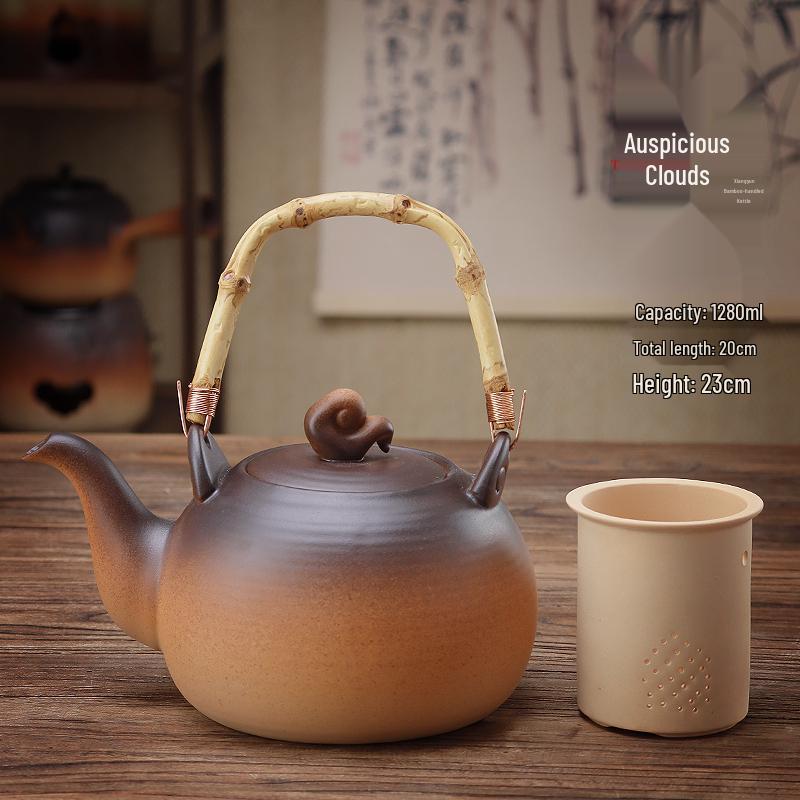 Clay Teapot with Lid and Handle for Electric or Charcoal Stove