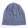 Women's Autumn Winter Double Layer Cotton Hot Diamond Binding Bead Pullover Versatile Warm Hat KTY