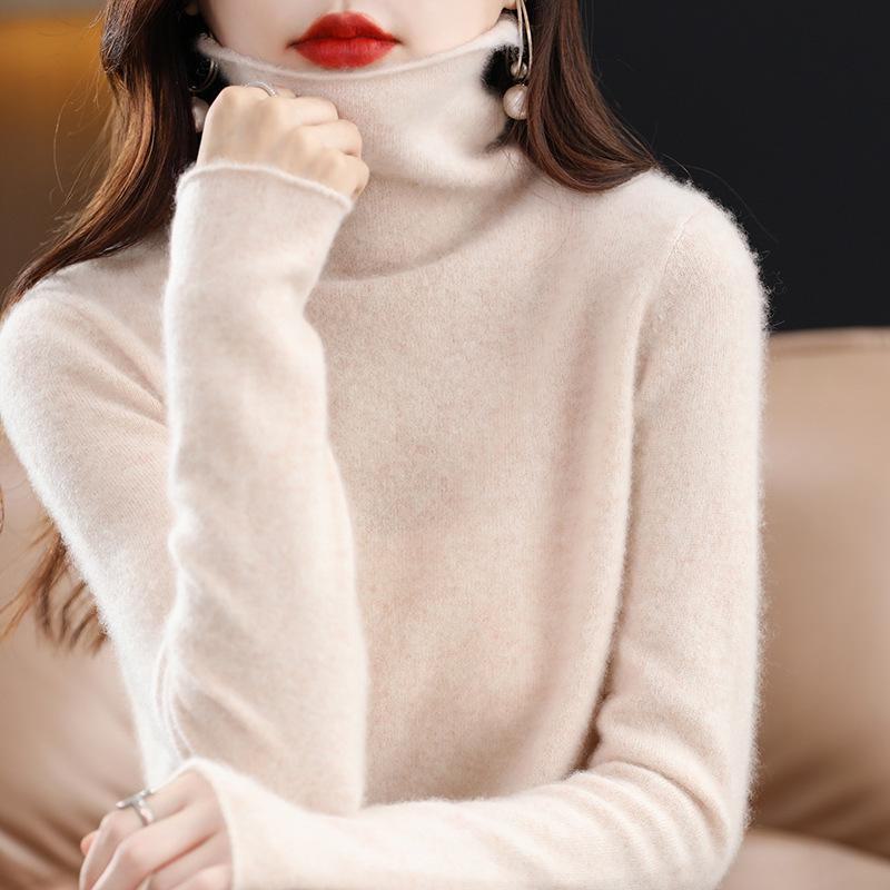 Dámský kašmírový rolák – Jednobarevný, krátký střih, jednoduchá pletenina, 100% vlna pro podzim a zimu.