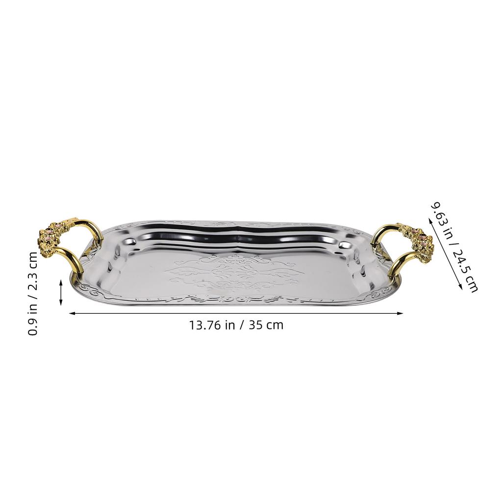 35cm Edelstahl geprägtes Serviertablett Rechteckig Vintage Französischer Stil für Couchtisch Buffet Desserttablett Snack Server