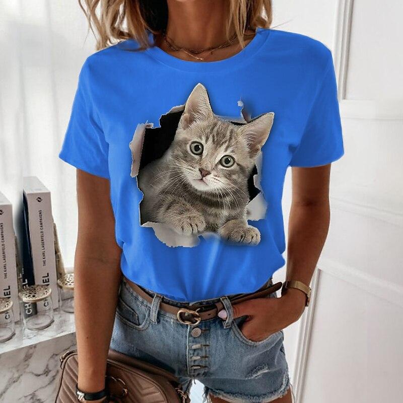 Damen Rundhals Tier Serie 3D Digital bedrucktes Kurzarm T-Shirt