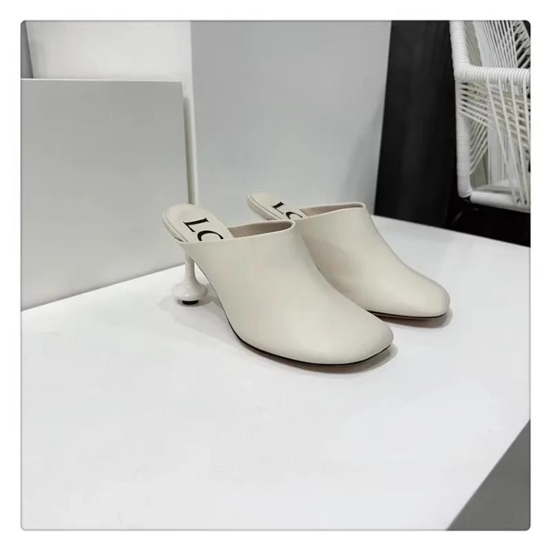 

Fashion Spring Fashion Half-bang High-heeled Slippers 2025 New Solid Color Outdoor Versatile Women s Shoes Banquet Fashion Slippers 35 покинуть белый