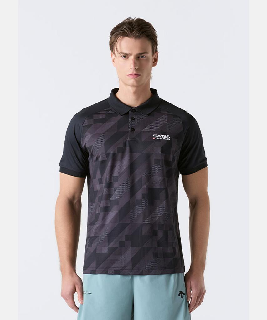 DESCENTE Swiss Triathlon Graphic Polo Short Sleeve T-Shirt Black Sr221Ips55 (B Type)