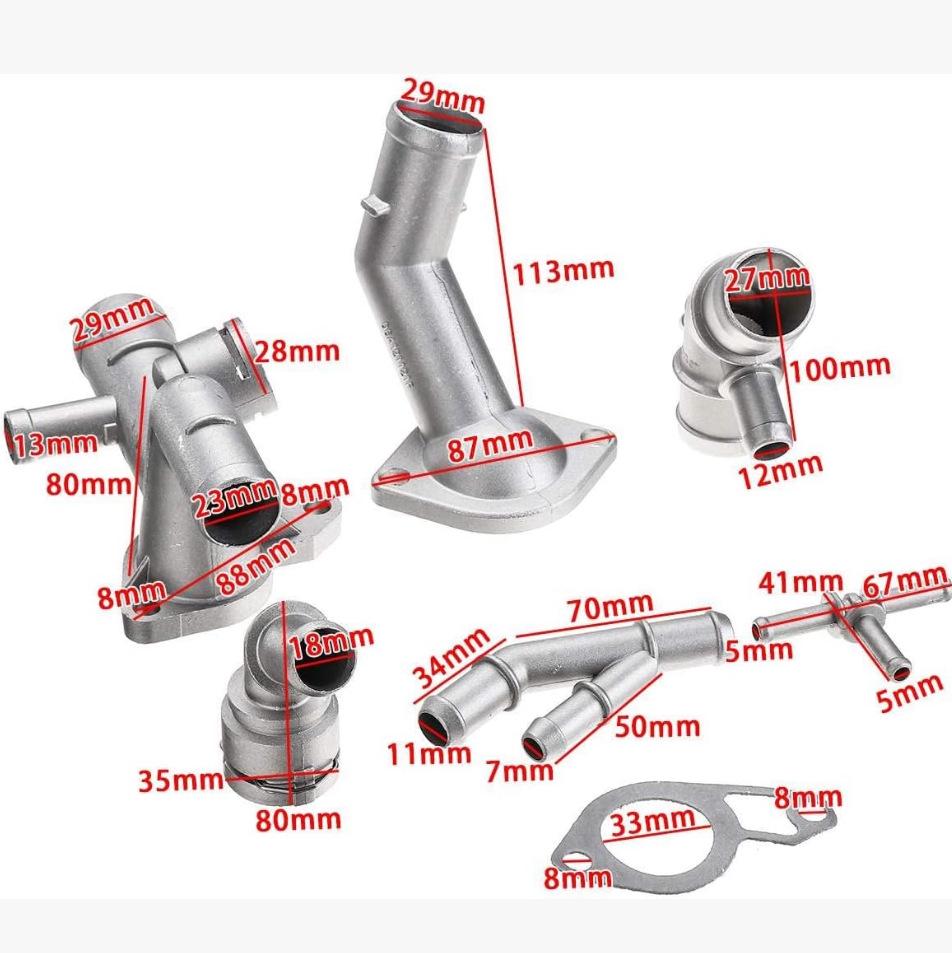 Compatible with Volkswagen MK4 Golf/Jetta/GLI: 7-Piece Aluminum Water Pipe Connector & Hose Fitting Set